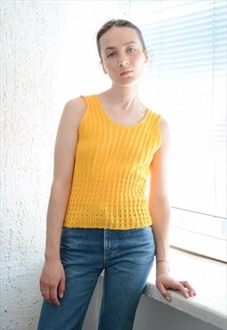 Vintage Bohemian Yellow Hand Knitted Tank Top