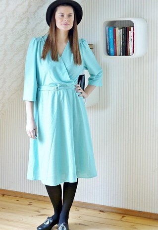 LIGHT BLUE BELTED DRESS