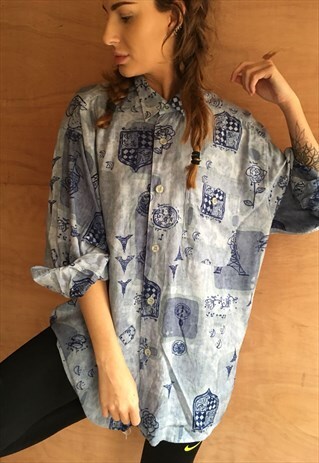 PATTERNED OVERSIZED RETRO 90S VINTAGE UNISEX FESTIVAL SHIRT.