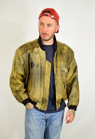 VINTAGE 80S GREY BEIGE LEATHER JACKET