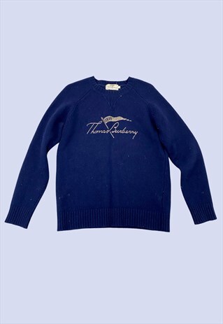NAVY BLUE WOOL LONG SLEEVED CASUAL JUMPER
