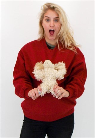 VINTAGE 3D REWORKED DOG TEDDY JUMPER