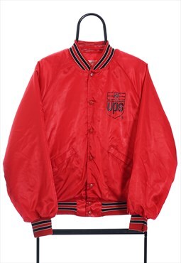 Vintage UPS 80s Red Satin Varsity Jacket Mens