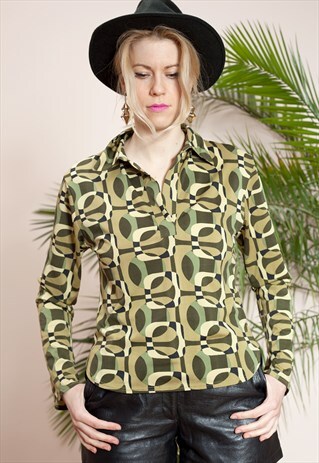 WOMEN'S VINTAGE GRAPHIC PRINT BLOUSE FROM THE 70S