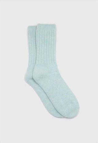 MINT GREEN RIBBED ANGORA LONG SOCKS