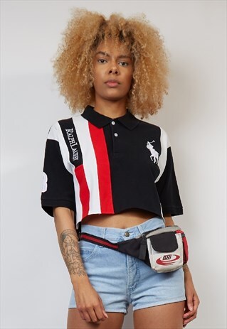 VINTAGE 90'S REWORKED RALPH LAUREN VERTICAL STRIPE CROP POLO