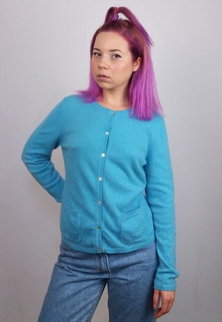 VINTAGE 90'S CASHMERE CARDIGAN / JUMPER / SWEATER IN BLUE