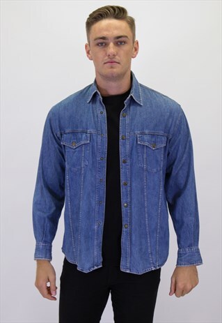 VINTAGE MOSCHINO DENIM SHIRT IN BLUE MEDIUM