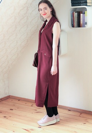 BURGUNDY RED LONG SLEEVELESS DRESS
