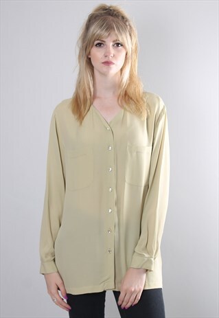 VINTAGE 90S SILK BEIGE SHEER LONG BLOUSE
