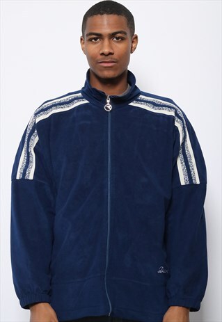 VINTAGE DIADORA LOGO TRACK TOP JACKET VELOUR BLUE