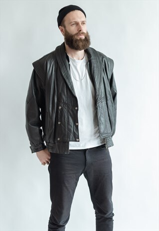 VINTAGE 80S ARTSY BIKER JACKET IN BLACK LEATHER