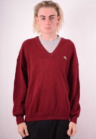 LACOSTE MENS VINTAGE JUMPER SWEATER LARGE MAROON 90S
