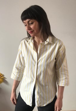 Vintage 80s White with Yellow Striped Blouse