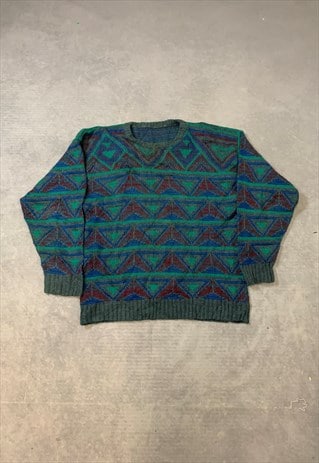 VINTAGE KNITTED JUMPER ABSTRACT PATTERNED KNIT SWEATER