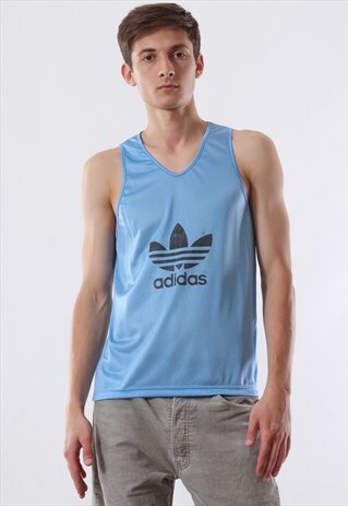 VINTAGE ADIDAS ORIGINALS TANK TOP SHIRT 90S BLUE BIG LOGO
