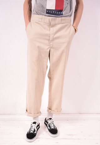 DICKIES MENS VINTAGE TROUSERS W34 L30 BEIGE 90S