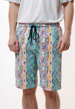 90S VINTAGE ABSTRACT COTTON SUMMER SHORTS 17229