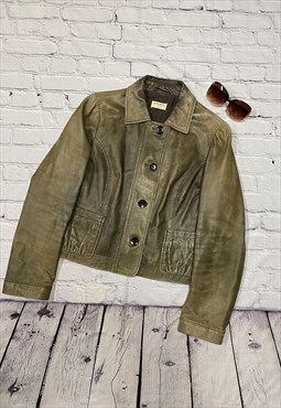 Vintage Khaki Leather Jacket Size 12