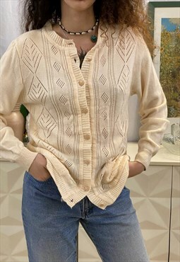 Vintage 90s Cream Textured Milkmaid knitted jumper cardigan