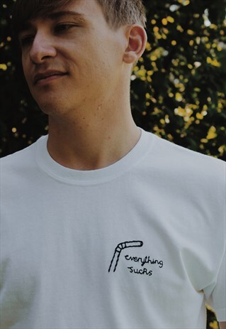 HAND EMBROIDERED UNISEX 'EVERYTHING SUCKS' MOTIF T-SHIRT
