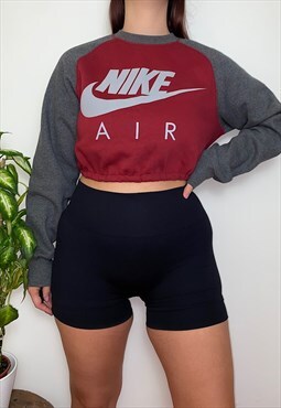 Reworked Nike Air Burgundy Cropped Sweatshirt