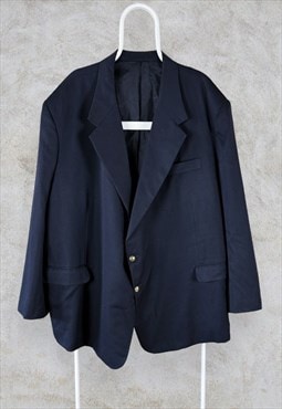 Vintage Navy Blue Blazer Jacket Wool Gold Men's UK 54