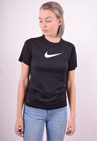 NIKE WOMENS VINTAGE T-SHIRT TOP MEDIUM BLACK 90'S