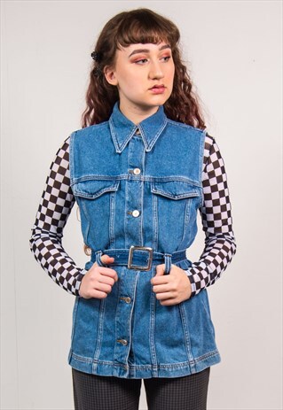 VINTAGE 70'S BLUE DENIM SLEEVELESS BUCKLE TOP GILET