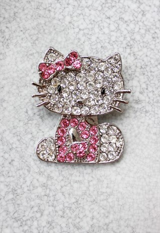HELLO KITTY PINK SILVER BROOCH AND NECKLACE