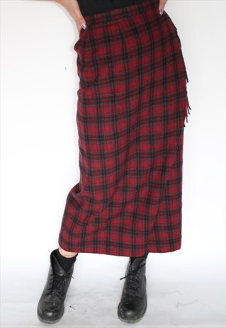 TWEED CHECKED LONG TARTAN SKIRT