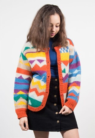 VINTAGE MULTICOLOUR ABSTRACT PATTERN CARDIGAN