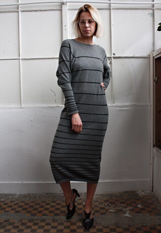 VINTAGE 90' BEAUTIFUL AMAZING LONG GREY WOOL DRESS