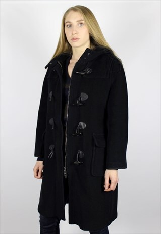 WOMENS BURBERRY LONDON DUFFLE COAT BLACK SIZE UK 14