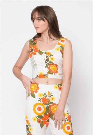 DANGERFIELD WHITE FLORAL PRINT SLEEVELESS CROP TOP