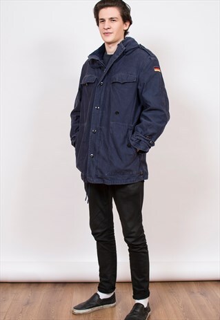 VINTAGE GERMAN NAVY BLUE MILITARY PARKA M