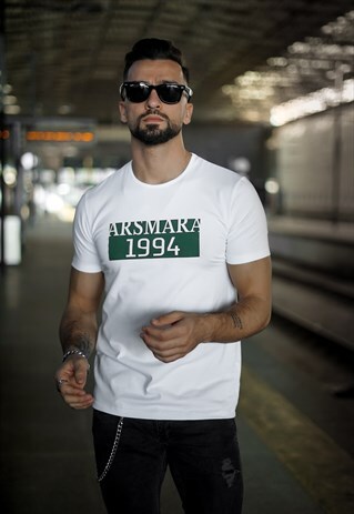 WHITE SINGEL TEE - GREEN