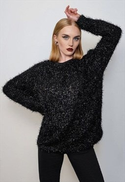 Fluffy sweater glitter jumper sparkly jumper party top black