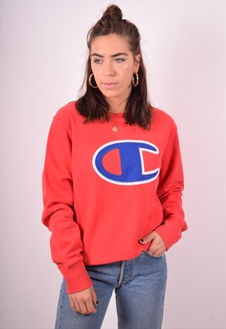 CHAMPION WOMENS VINTAGE SWEATSHIRT JUMPER MEDIUM RED 90S