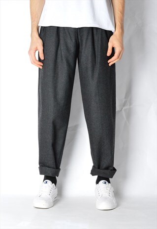 VINTAGE 90S GIORGIO ARMANI GREY MINIMALIST WOOL PANTS