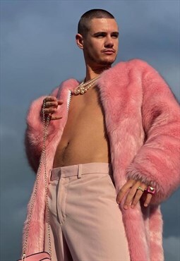 Pink Luxury Vegan Faux Fur Floor Length Coat 