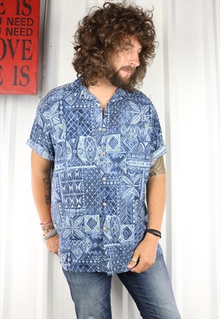 VINTAGE CRAZY PATTERN OVERSIZED SHORT SLEEVED HAWAIIAN SHIRT