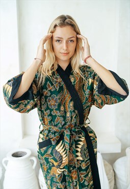 Woman's Green Batik Kimono Robe