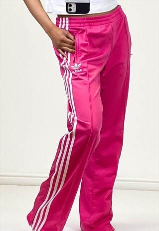 Y2K ADIDAS SWEATPANTS PINK STRIPED WITH CLASSIC LOGO