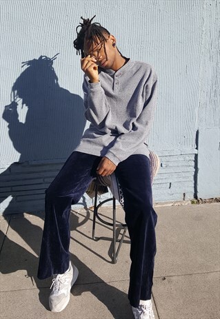 90S SKATER SPORTSWEAR GREY LONG SLEEVE HENLEY XL