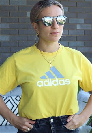 VINTAGE Y2K ADIDAS YELLOW SPELL OUT T SHIRT