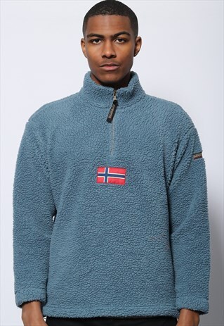 VINTAGE NAPAPIJRI BIG LOGO 1/4 ZIP FLEECE BLUE