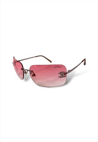 00S Y2K CHANEL SUNGLASSES PINK OMBRE RIMLESS RHINESTONE