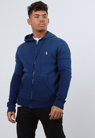 RALPH LAUREN SMALL BLUE EMBROIDERED LOGO ZIPPED HOODIE