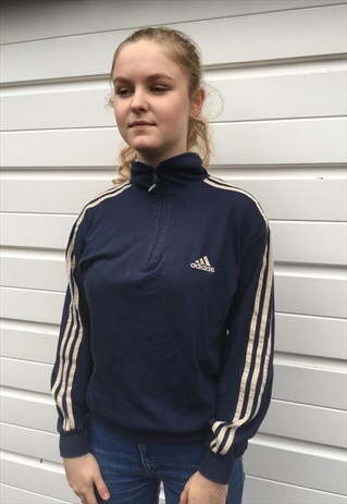 WOMENS VINTAGE 80S ADIDAS 1/4 ZIP JUMPER SWEATSHIRT TOP